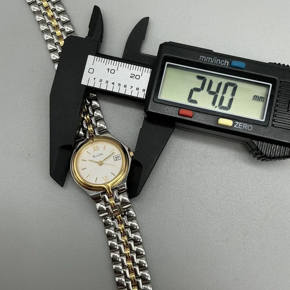 Bulova Womens Watch 24mm White Dial Two Tone Stainless Date New Battery 7.75
